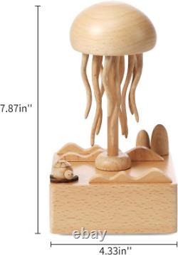 Rechargeable Wooden Jellyfish Music Box, Perfect Home Decorations, Holiday Gifts