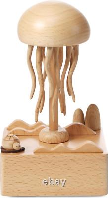 Rechargeable Wooden Jellyfish Music Box, Perfect Home Decorations, Holiday Gifts