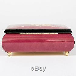 Red Italian Hand Crafted Inlaid Wood Music Box Plays Musical Tune Polonaise