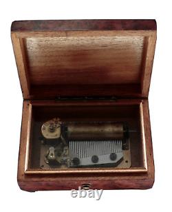 Reuge Burl Wood w Mountain Scene Inlay, 2 Song, 50 note Music Box SEE VIDEO