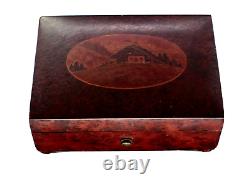 Reuge Burl Wood w Mountain Scene Inlay, 2 Song, 50 note Music Box SEE VIDEO