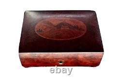 Reuge Burl Wood w Mountain Scene Inlay, 2 Song, 50 note Music Box SEE VIDEO