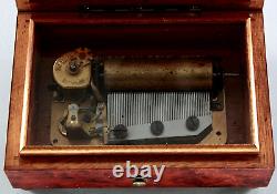 Reuge Burl Wood w Mountain Scene Inlay, 2 Song, 50 note Music Box SEE VIDEO