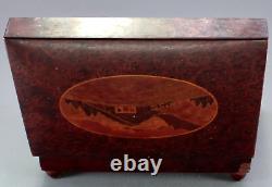 Reuge Burl Wood w Mountain Scene Inlay, 2 Song, 50 note Music Box SEE VIDEO