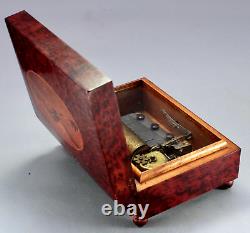 Reuge Burl Wood w Mountain Scene Inlay, 2 Song, 50 note Music Box SEE VIDEO
