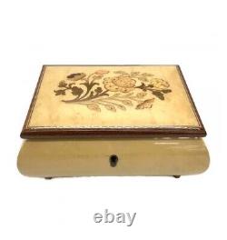 Reuge Flower Inlay Wood Music Jewelry Box Edelweiss Switzerland With Key Mint