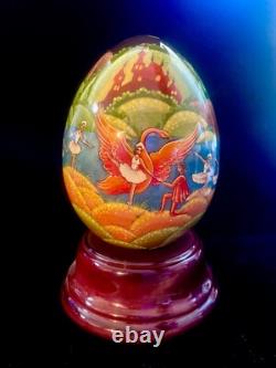 Reuge H/P Egg Music Box Tchaikovsky's Swan Lake Rotating Wood Base. SEE VIDEO