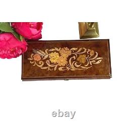 Reuge Italian Lacquered Wood Floral Footed Music Box Jewelry Box