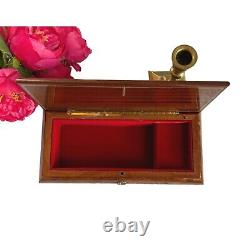 Reuge Italian Lacquered Wood Floral Footed Music Box Jewelry Box