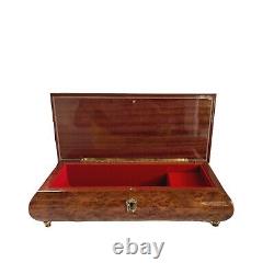 Reuge Italian Lacquered Wood Floral Footed Music Box Jewelry Box