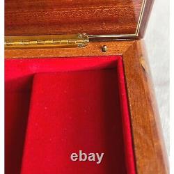 Reuge Italian Lacquered Wood Floral Footed Music Box Jewelry Box