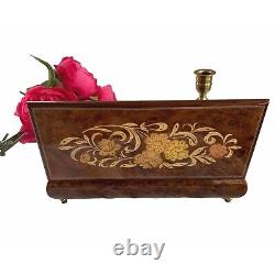 Reuge Italian Lacquered Wood Floral Footed Music Box Jewelry Box