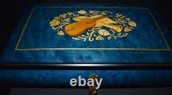 Reuge Large Musical Jewelry Box With 36 Note Swiss Movement BLUE BURROWED WOOD
