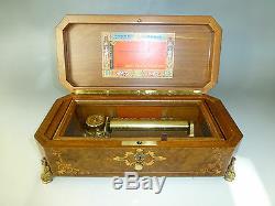 Reuge Music Box 72 / 3 Custom Model Wooden Inlaid Solid Brass Feet = SEE VIDEO
