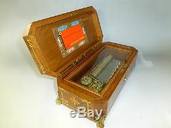 Reuge Music Box 72 / 3 Custom Model Wooden Inlaid Solid Brass Feet = SEE VIDEO