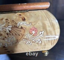 Reuge Music Box Jewelry Box Wood Inlay Swiss Musical Movement Anniversary Waltz