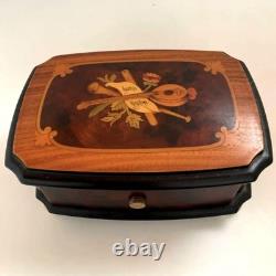 Reuge Music Box, Solid Walnut Wood Inlaid Antique Ornament