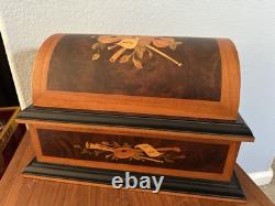 Reuge Music Treasure Chest Disc Movement Music Box with10 Discs Swiss Wood Inlay