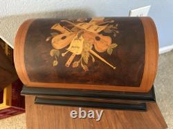 Reuge Music Treasure Chest Disc Movement Music Box with10 Discs Swiss Wood Inlay