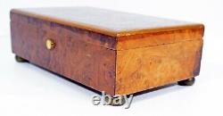 Reuge Sainte Croix Swiss Music Box 4/50, Burl Wood with Brass Inlay, Vintage