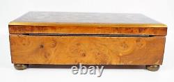 Reuge Sainte Croix Swiss Music Box 4/50, Burl Wood with Brass Inlay, Vintage