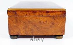 Reuge Sainte Croix Swiss Music Box 4/50, Burl Wood with Brass Inlay, Vintage