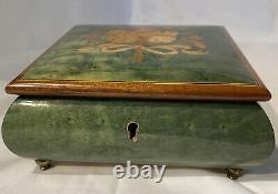 Reuge Swiss Movement Inlaid Lacquered Wood Music Jewelry Box Evergreen Italy