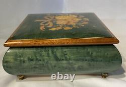 Reuge Swiss Movement Inlaid Lacquered Wood Music Jewelry Box Evergreen Italy