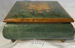 Reuge Swiss Movement Inlaid Lacquered Wood Music Jewelry Box Evergreen Italy