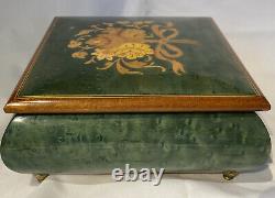 Reuge Swiss Movement Inlaid Lacquered Wood Music Jewelry Box Evergreen Italy