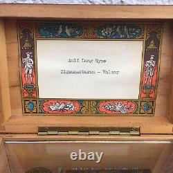 Reuge Vintage Music Box Burl Wood Auld Lang Syne Gypsy Baron Waltz 44 Note