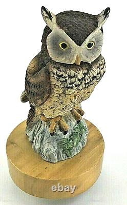 Reuge Wooden Music Box Owl Spinning Aloha Oi Vintage Musical Wood Figurine