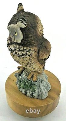 Reuge Wooden Music Box Owl Spinning Aloha Oi Vintage Musical Wood Figurine