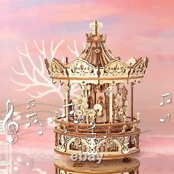 Robotime 3D Wooden Puzzle Mechanical Music Box DIY Toys Carousel Model Xmas Gift