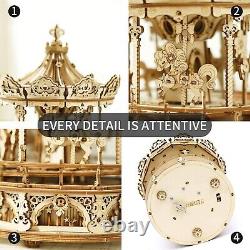 Robotime 3D Wooden Puzzle Mechanical Music Box DIY Toys Carousel Model Xmas Gift