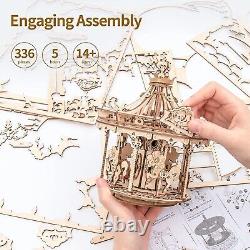 Robotime 3D Wooden Puzzle Mechanical Music Box DIY Toys Carousel Model Xmas Gift