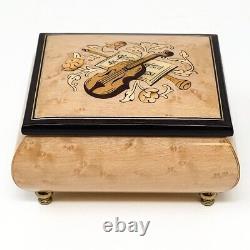 Rodi Glossy Wood Marquetry Music Box 18-Note Reuge Swiss Movement Edelweiss