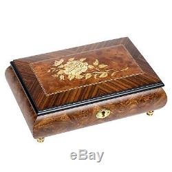 Rose Flower Italian Hand Crafted Inlaid Wood Music Box Sleeping Beauty Theme