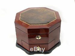 Rosewood Octagon Musical Jewelry Box with Mirror! 3 Compartment box
