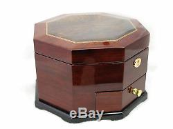 Rosewood Octagon Musical Jewelry Box with Mirror! 3 Compartment box