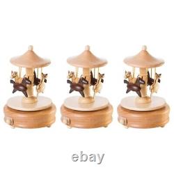 Round Carousel Clockwork Box Fashion Wood Carved Wind up Box Desktop