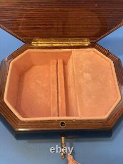 Royal Blue Inlaid Wood Music Jewelry Box Made Italy Memories Octagon B-ful Art