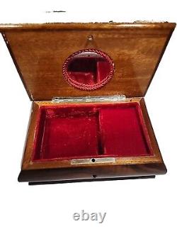 Ruege Lacquer Burl Wood Red Velvet Swiss Music Jewelry Box Torna A Sorrento Atq