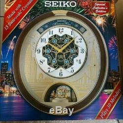 SEIKO 30 Melodies in Motion Animated Musical Wall Clock Swarovski Crystals + BOX