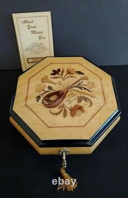 SIGNED Reuge Swiss Music Box Marquetry Wood Inlay Sorrento Italy Metal Lock Key