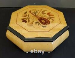 SIGNED Reuge Swiss Music Box Marquetry Wood Inlay Sorrento Italy Metal Lock Key