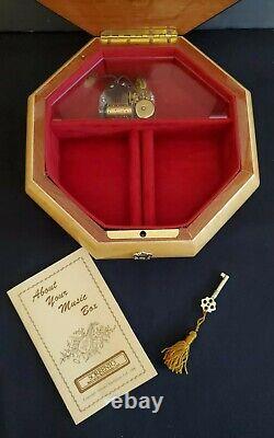 SIGNED Reuge Swiss Music Box Marquetry Wood Inlay Sorrento Italy Metal Lock Key