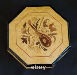 SIGNED Reuge Swiss Music Box Marquetry Wood Inlay Sorrento Italy Metal Lock Key