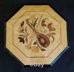 SIGNED Reuge Swiss Music Box Marquetry Wood Inlay Sorrento Italy Metal Lock Key