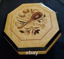 SIGNED Reuge Swiss Music Box Marquetry Wood Inlay Sorrento Italy Metal Lock Key